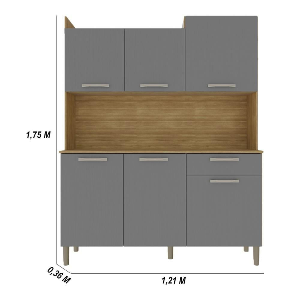 Miniatura Armário De Cozinha Compacta Mdf 6 Portas 1 Gaveta Gênova Plus Freijó-gris