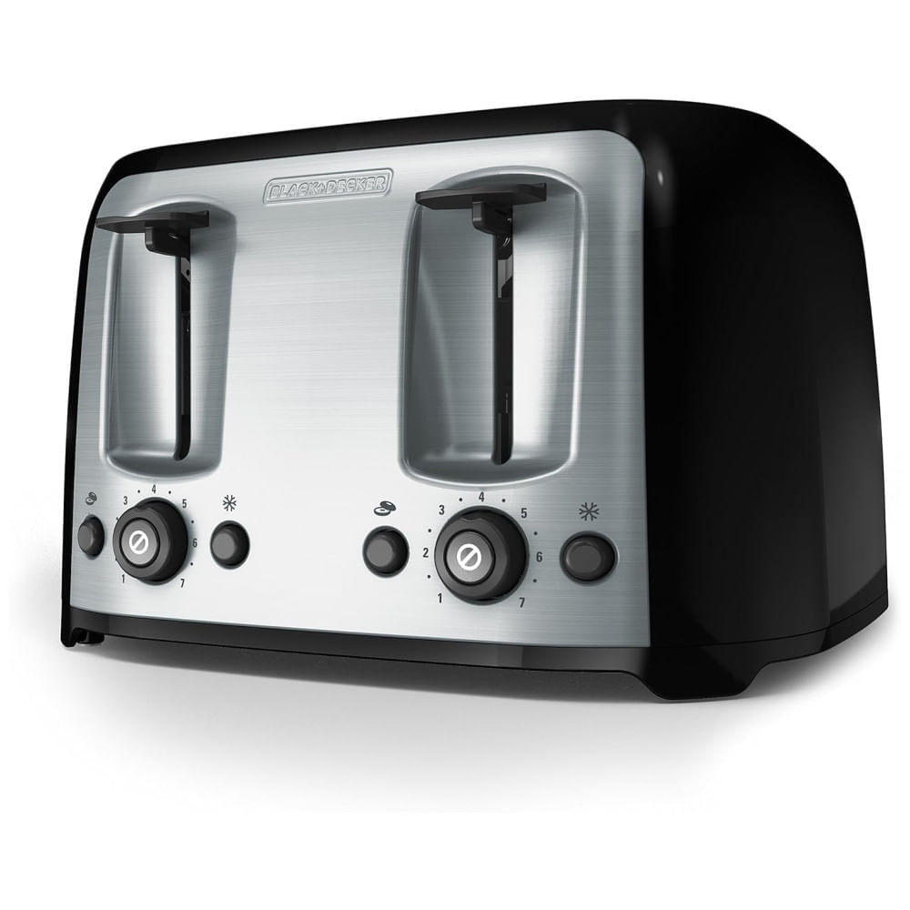 Miniatura Torradeira BLACK+DECKER 4 Fatias, Fendas Ampla, 7 Níveis de Tostagem, 1400W, Função Congelados e Bagel, Controle de Tostagem, Elevação