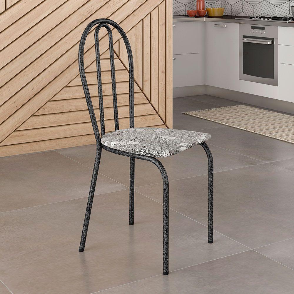 Kit 4 Cadeiras De Cozinha Texas Estampado Iguatemi Branco Pés De Ferro Cromo Preto - Pallazio