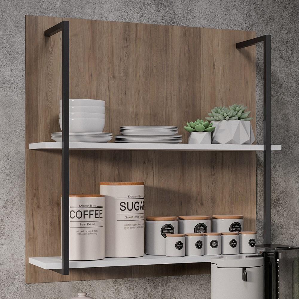 Aparador Cantinho Do Café E Painel 2 Prateleiras Flora M24 Branco/freijó - Mpozenato