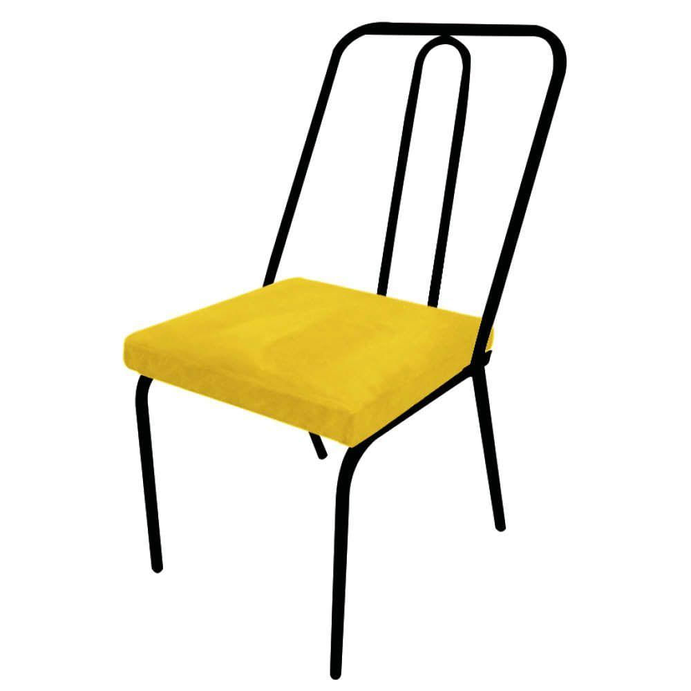Miniatura Kit 03 Cadeira De Jantar Drika Ferro Preto Corino Amarelo - Amey Decor