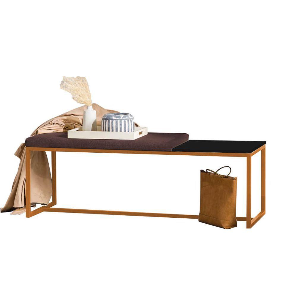 Miniatura Banco Recamier Puff 140cm Industrial Bronze Corino Marrom Tampo Quadrado Mdf Preto