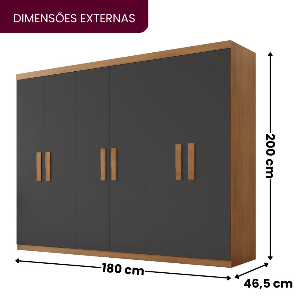 Miniatura Guarda Roupa Casal 6 Portas 2 Gavetas MDF Petra Guarda Roupa Casal 6 Portas 2 Gavetas Petra Rufato Imbuia/Grafite