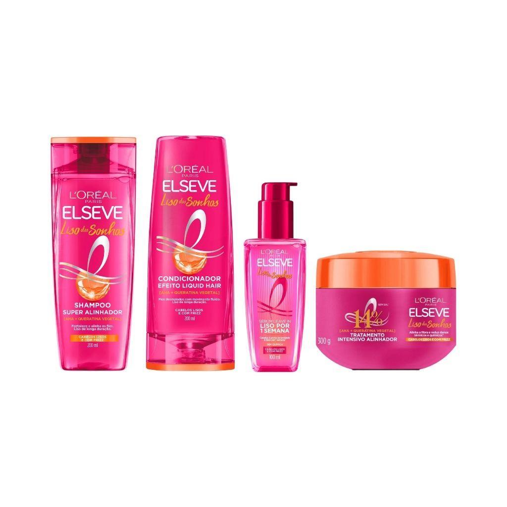 Miniatura Kit Elseve Liso Dos Sonhos Sh 200Ml+Cond+Creme De Trat+Serum