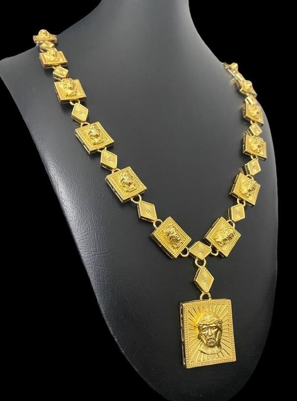 Miniatura Cordão Poze Jesus Cristo + Pingente Banhado A Ouro 18K