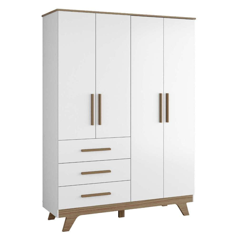 Miniatura Quarto De Bebê Com Guarda Roupa 4 Portas Com E Berço Retrô Moveis Peroba Branco Brilho/carvalho