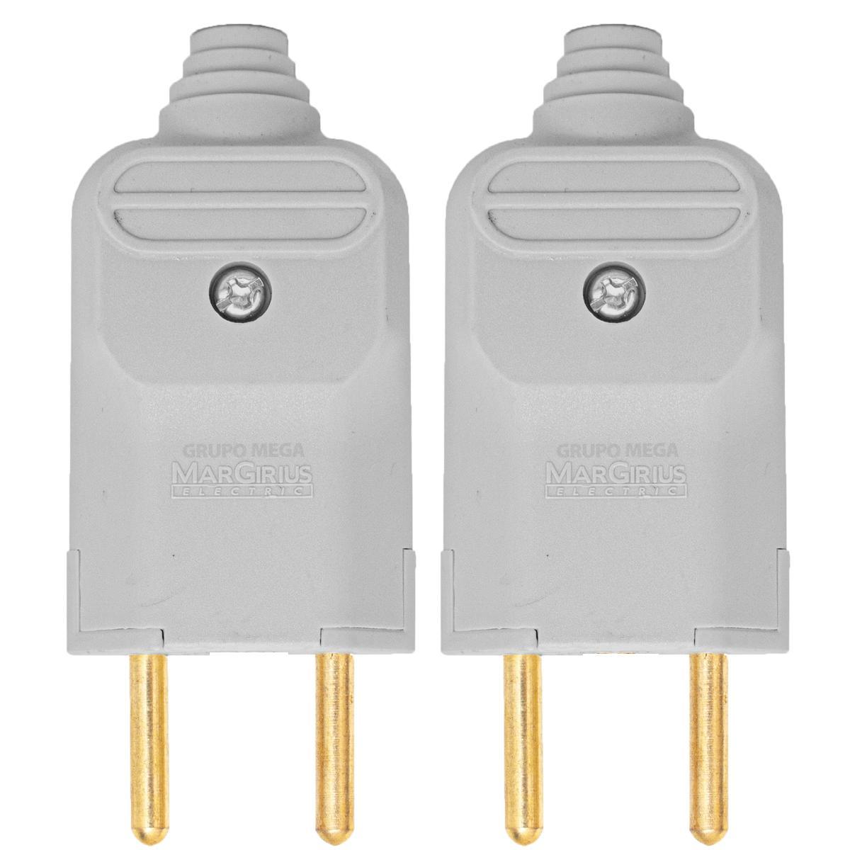 Miniatura Kit 2 Tomada Plug Macho Prensa Cabo 2 Pinos Finos 10A Cinza
