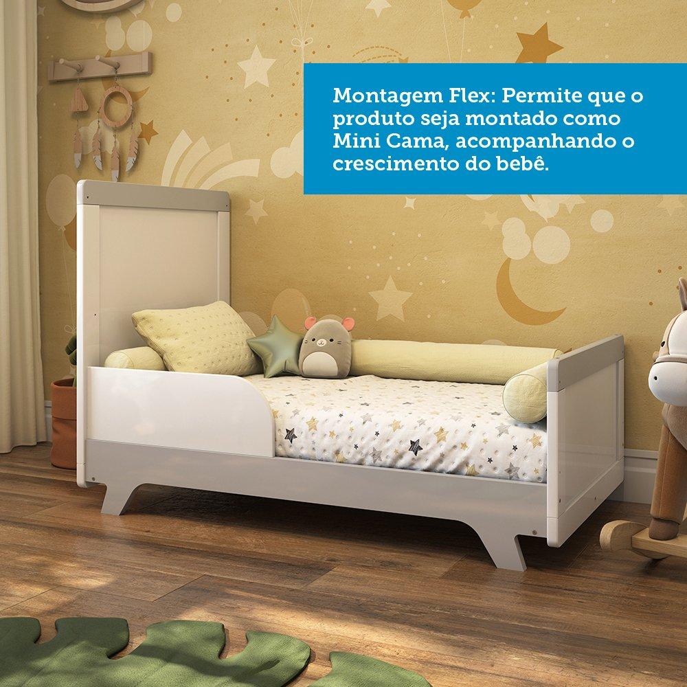 Berço Mini Cama Retrô Móveis Peroba Branco Brilho/Cinza