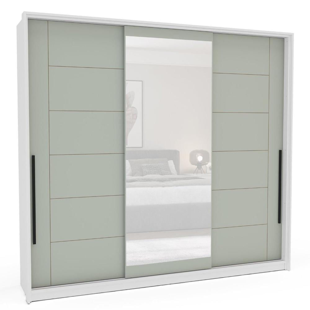 Miniatura Guarda Roupa 3 Portas de Correr 4 Gavetas com Espelho Lisboa Branco/Verde