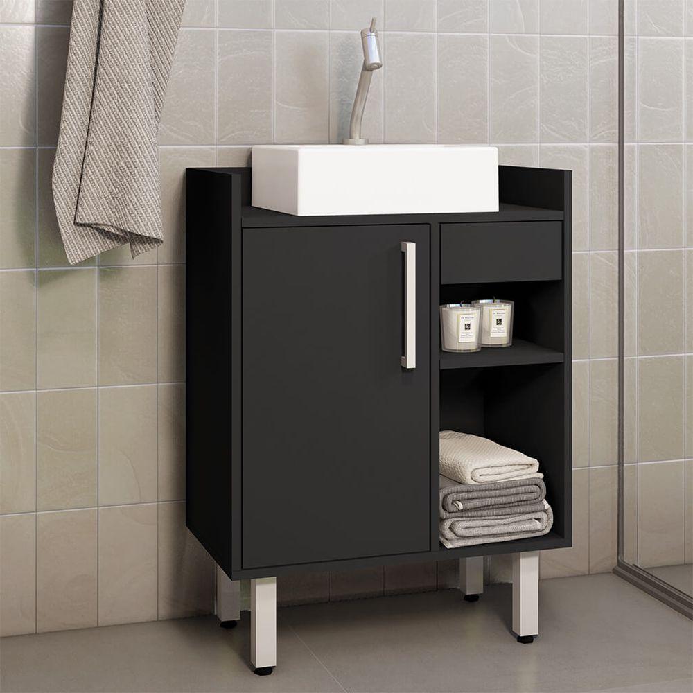 Miniatura Gabinete Para Banheiro 2 Portas Preto