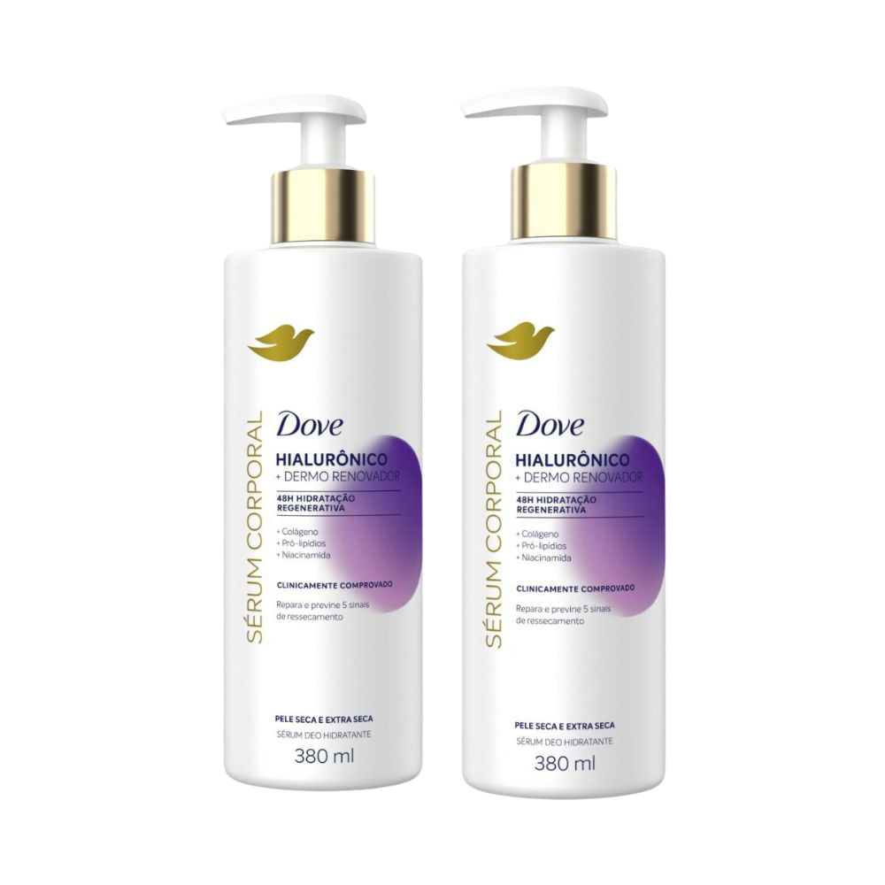 Miniatura Kit 2 Sérum Corporal Dove Hialurônico Dermo Renovador Pele Seca e Extra Seca 380ml