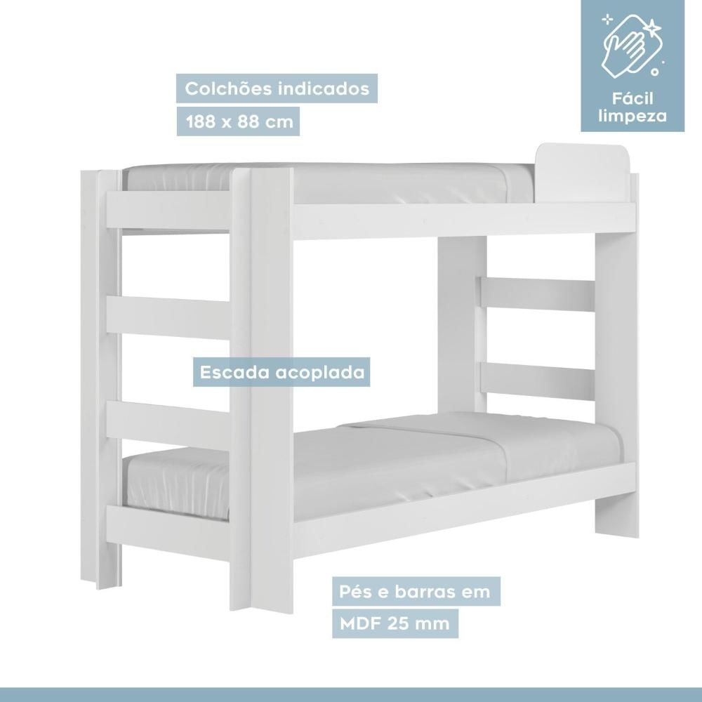 Quarto Infantil Completo com Guarda-Roupa e Beliche Théo Branco