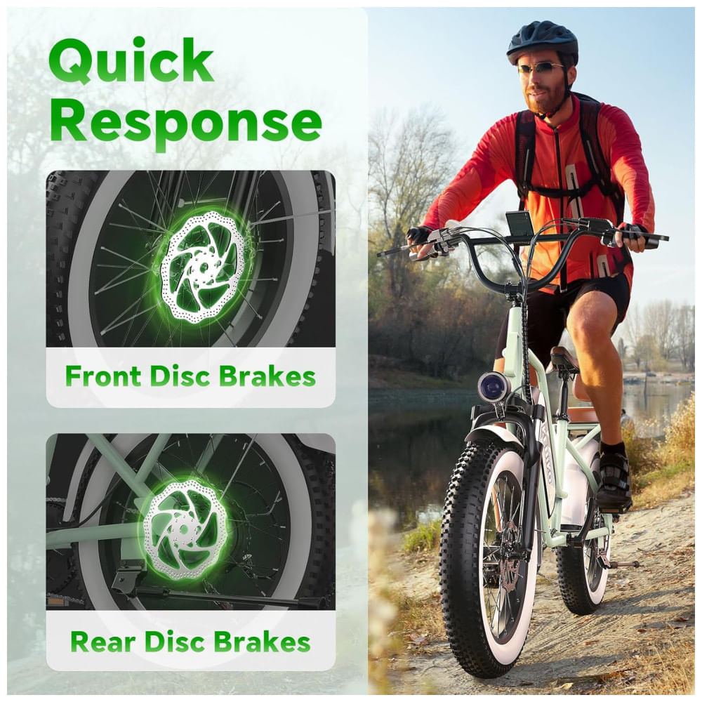 Miniatura Bicicleta Elétrica para 2 Pessoas, Bateria Removível de 48V 20AH, Motor Potente, Pneus Largos 20"x 4.0" para Adultos, Autonomia de 80 Milhas, Velocida