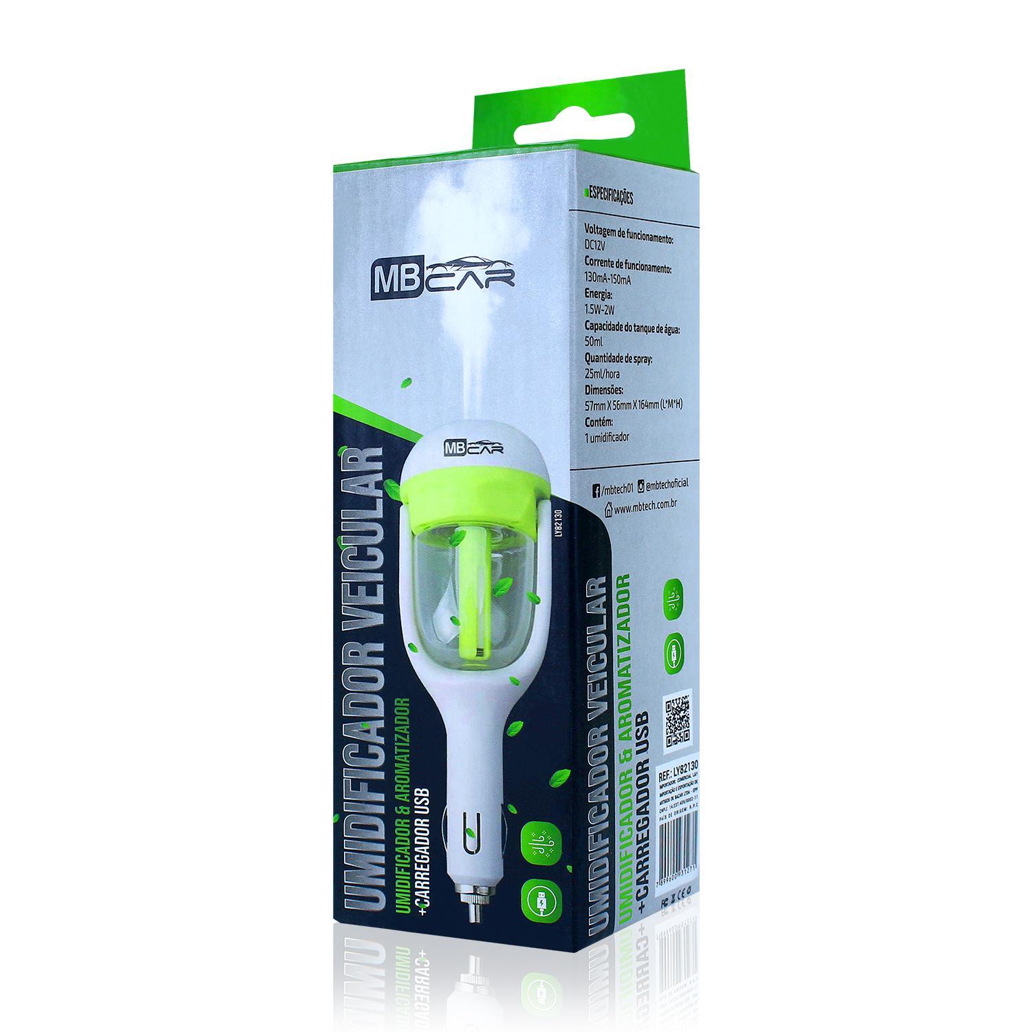 Miniatura Umidificador Purificador Aroma Carro Veicular + Usb 12V