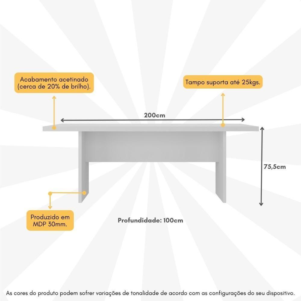 Miniatura Mesa De Escritório 200cm Para Reunião Com Tampo 30mm Multimóveis CR25281 Branco