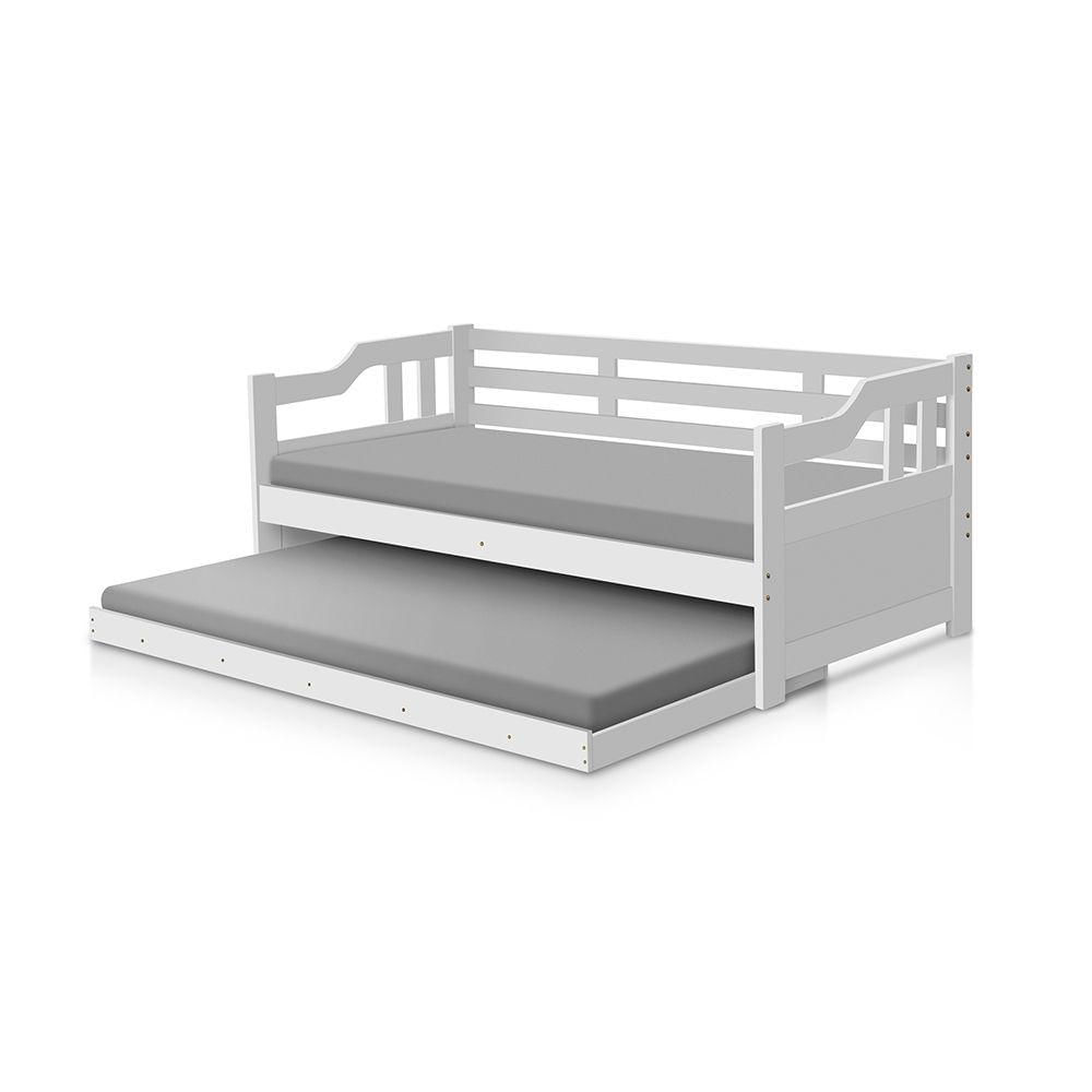Miniatura Sofá Cama Solteiro Vintage Com Cama Auxiliar Madeira + 2 Colchões - Branco - Branco