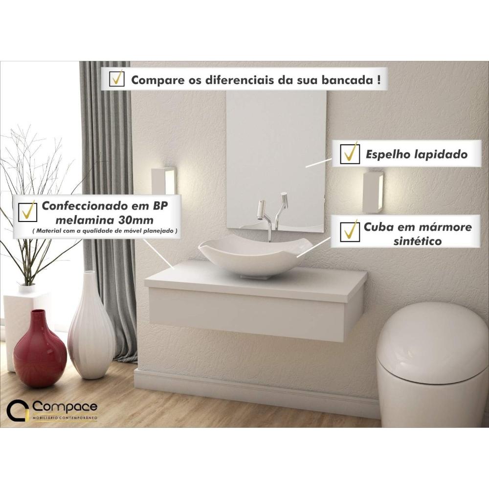 Miniatura Conjunto para Banheiro 80cm Cuba Abaulada L42 e Espelheira 801W Metrópole Compace Branco Chess