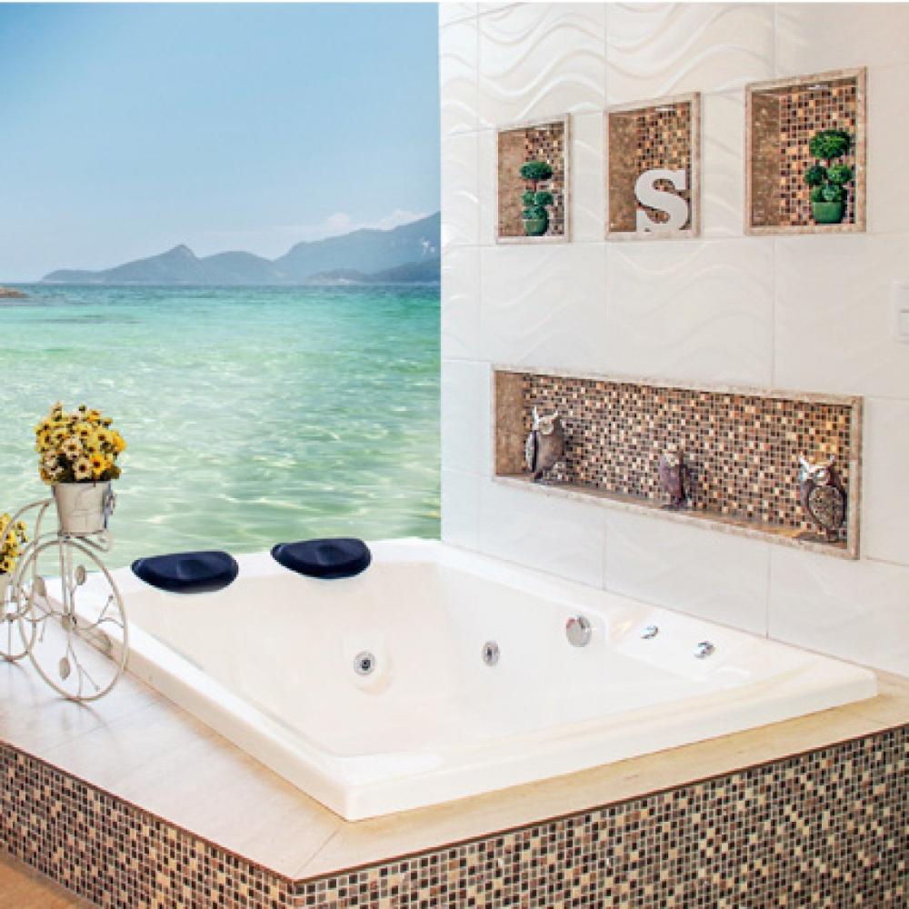 Miniatura Banheira Hidromassagem Astra Prima Maggiore Super Luxo 180cmx120mx44cm - 06 Jatos Branco Gel-Coat P2 com Aquecedor 220V