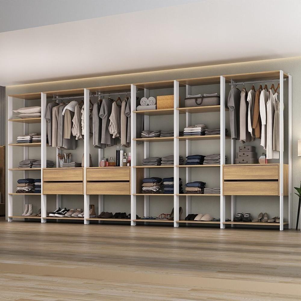 Guarda Roupas Closet Modulado 405cm 6 Peças Com 6 Gavetas E Cabideiros Multimóveis MP4322 Branco Madeirado