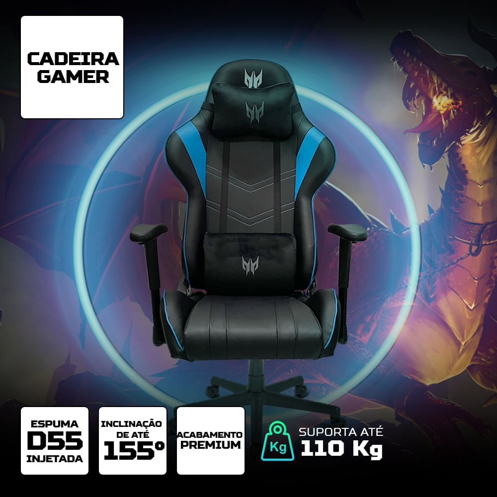 Miniatura Cadeira Gamer Predator reclinável com acabamento premium e espuma de alta de densidade