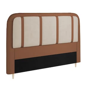 Miniatura Cabeceira para Cama Box Queen Dobuê Leon com Revestimento em Veludo e Corino Caramelo/Bege