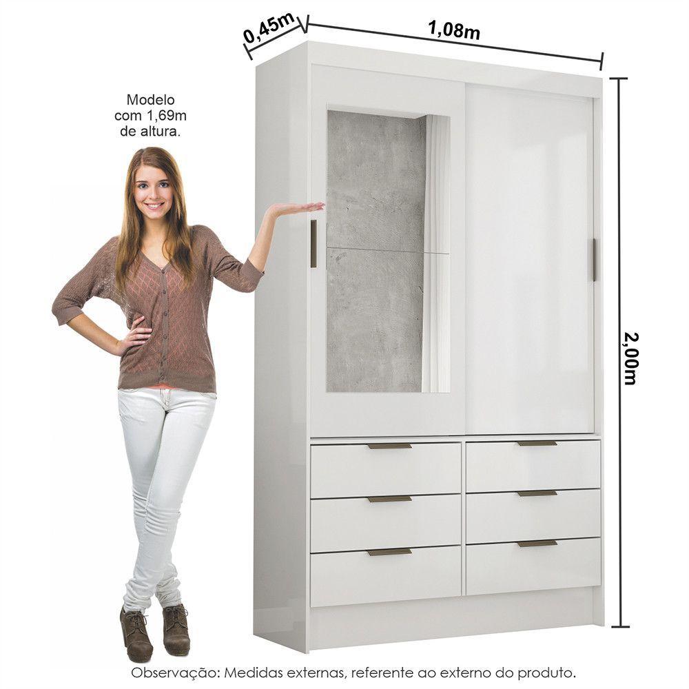 Miniatura Guarda Roupa Sevilha 2 Portas De Correr Com Espelho Carioca Móveis Branco