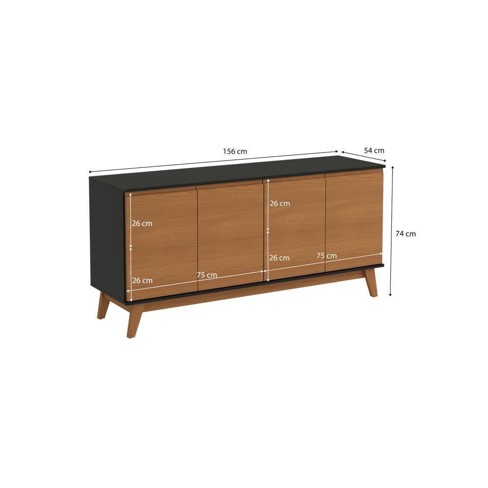 Aparador Kappesberg 4 Portas Preto Fosco/canela 156cm