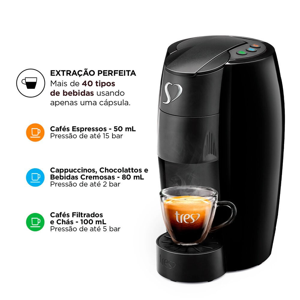 Miniatura Cafeteira Espresso LOV TRES 3 Corações Preto - 110V