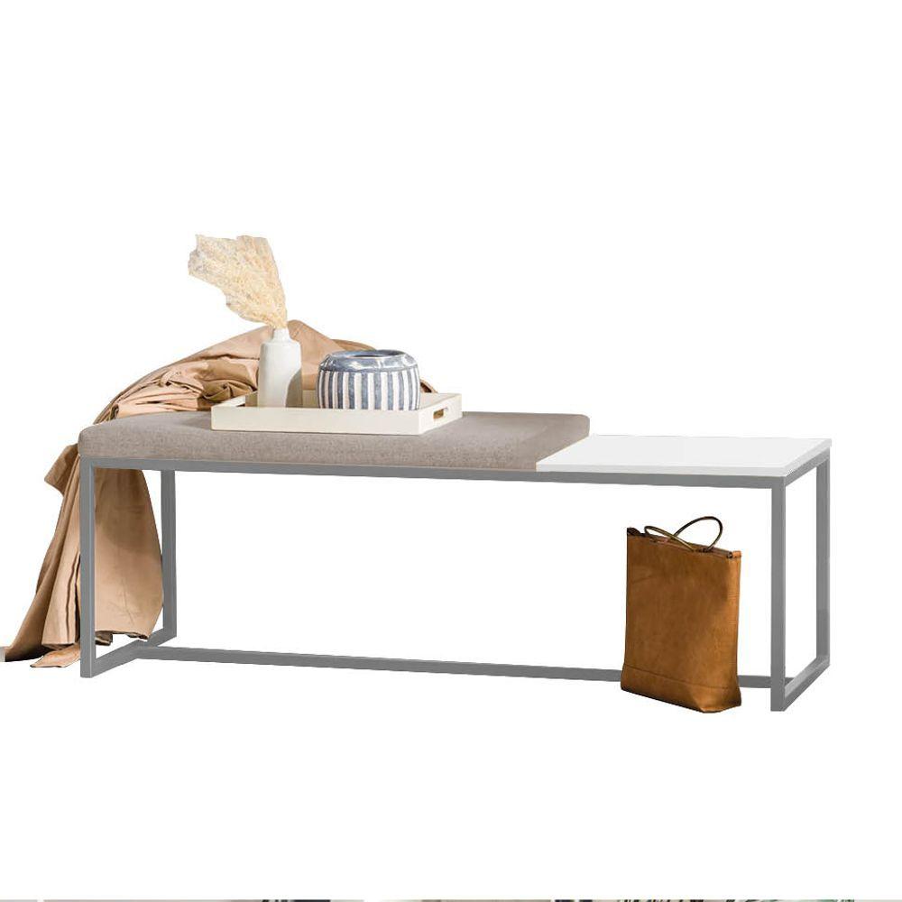 Miniatura Banco Recamier Puff 160cm Industrial Cinza Corino Bege Tampo Quadrado Mdf Branco