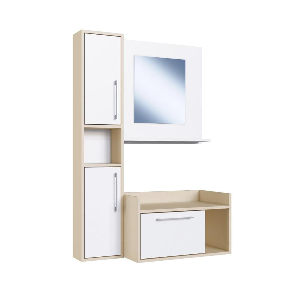 Miniatura Conjunto de Gabinete e Espelheira para Banheiro Criando Mobilia Branco/Bege