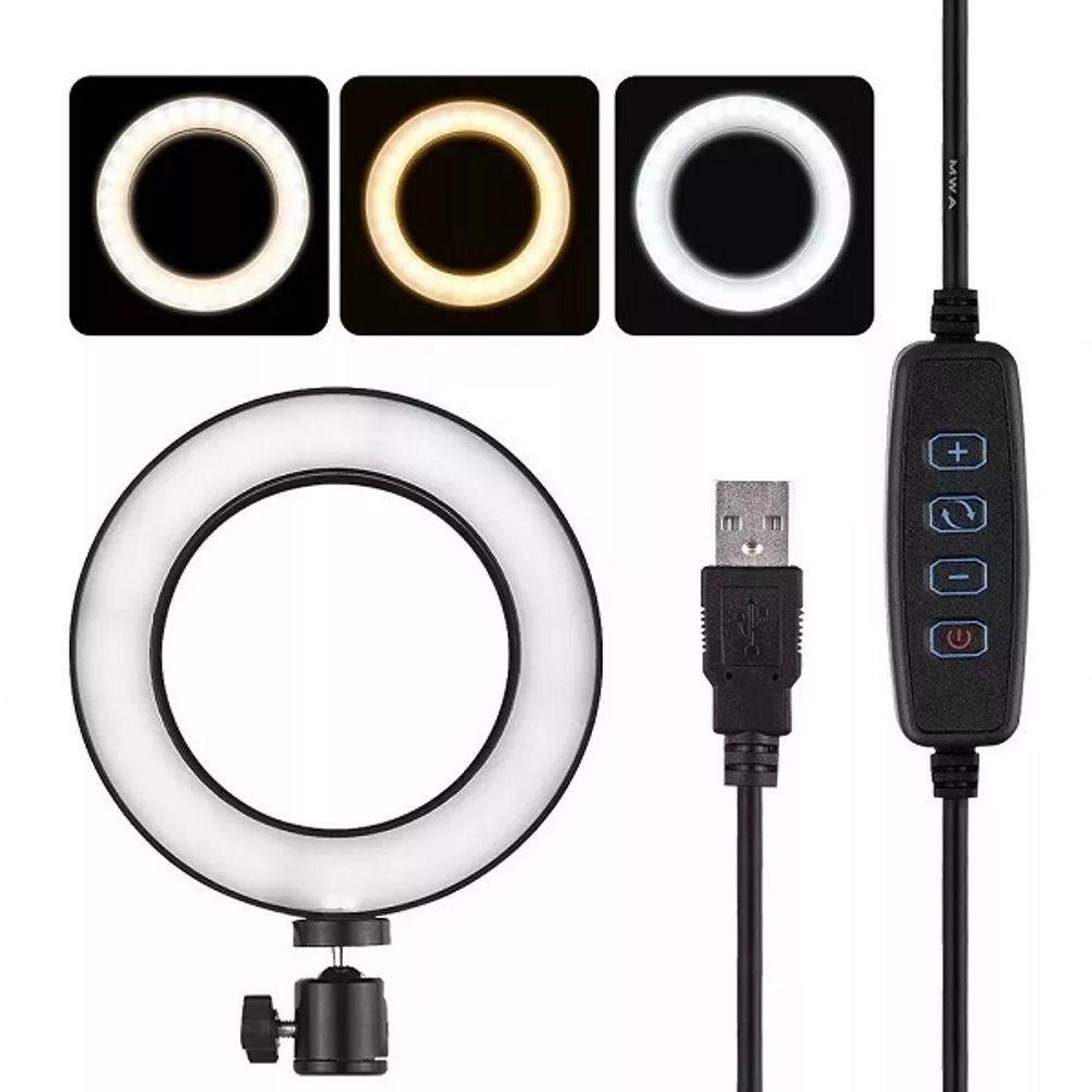 Miniatura Luminária Led Ring Light Tripe Suporte Celular