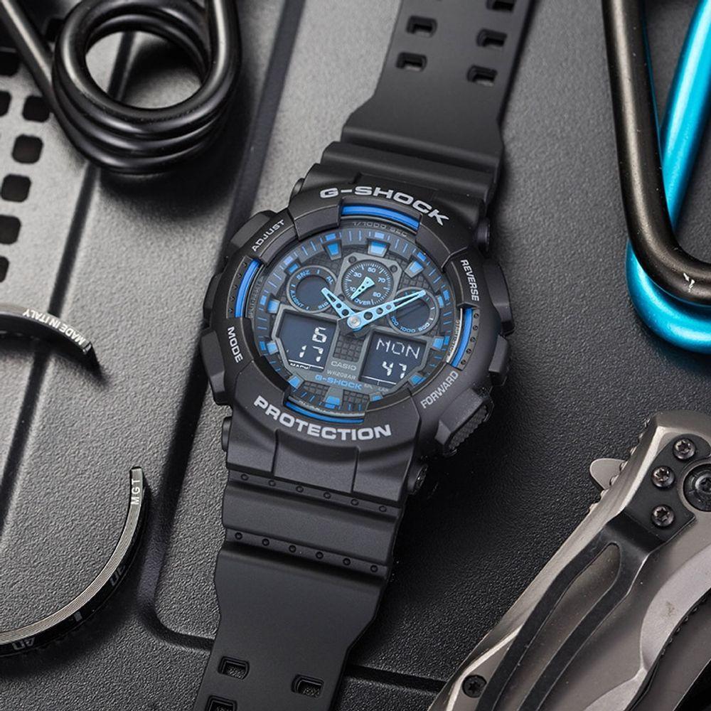 Miniatura Relógio Casio G-shock Ga-100-1a2dr *three Eye Preto E Azul