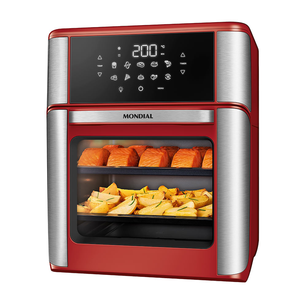 Miniatura Fritadeira Air Fryer Forno Oven 12L Mondial Vermelho/Inox 2000W - AFON-12L-RI 127V