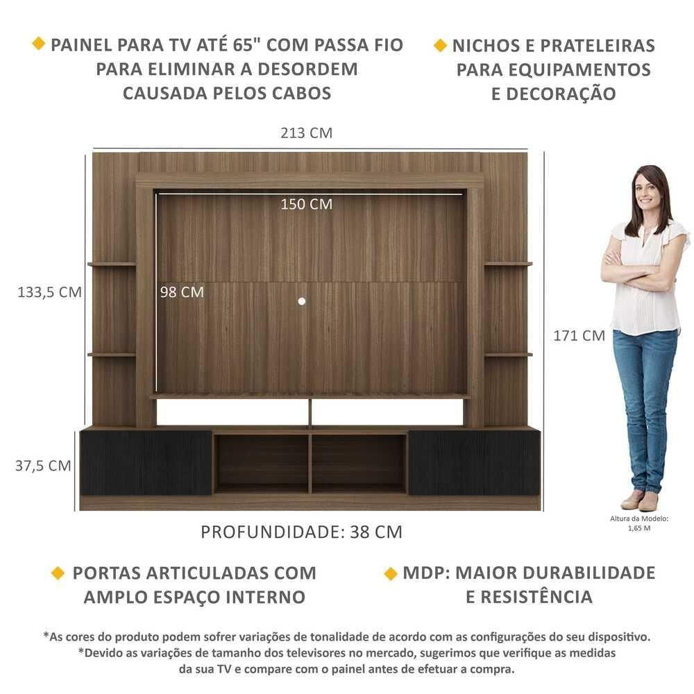 Miniatura Rack Estante com Painel Tv 65 e 2 Portas Oslo Madeirado