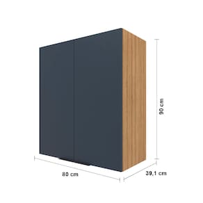 Miniatura Armário Aéreo Bartira Cristal com 2 Portas, 2 Prateleiras e 80cm de largura - Lâmina Mel/Azul Royal
