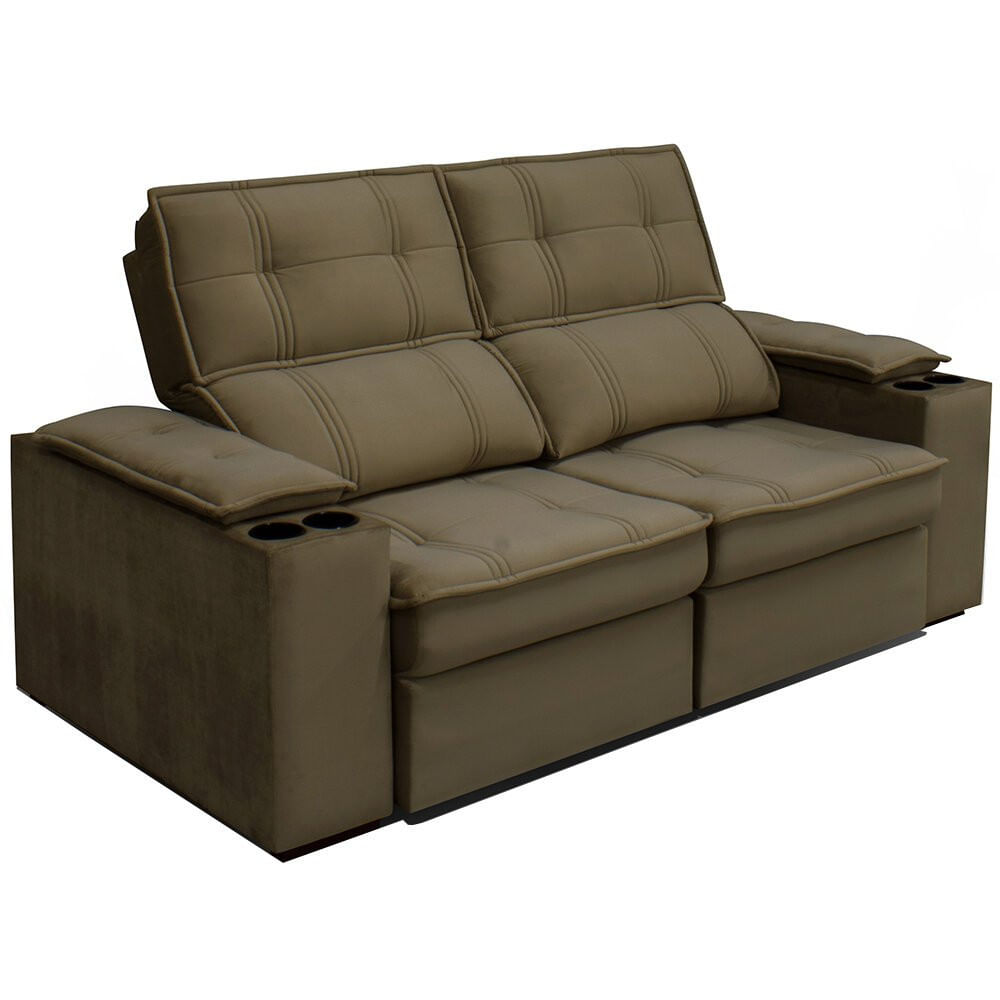 Miniatura Sofá 2,54 Metros Reclinável Gralha Azul Ferrara, Veludo - 3016 Chocolate