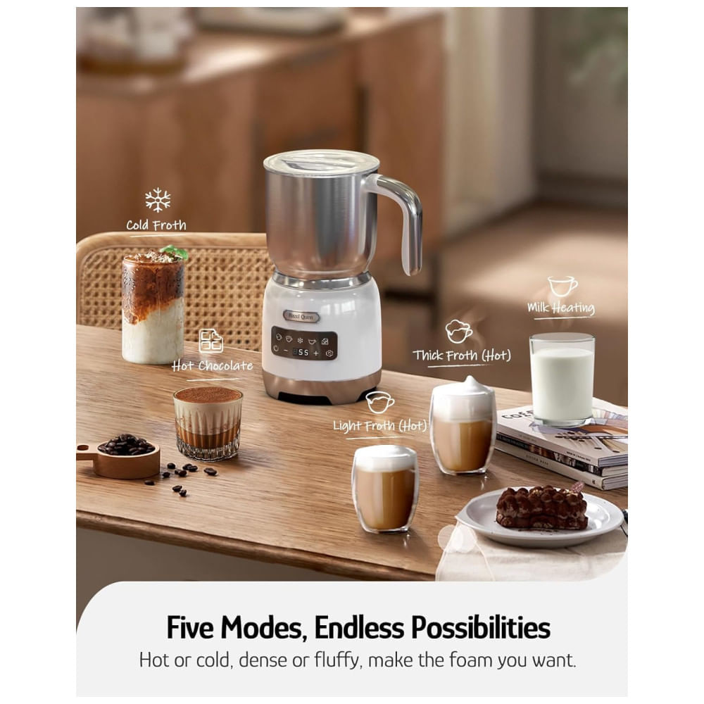 Miniatura Hazel Quinn Espumador de leite: 5 Funções, Espumador Variável de Temperatura para Espessura, 400ml para Café Latte Quente e Gelado,Pérola Branca