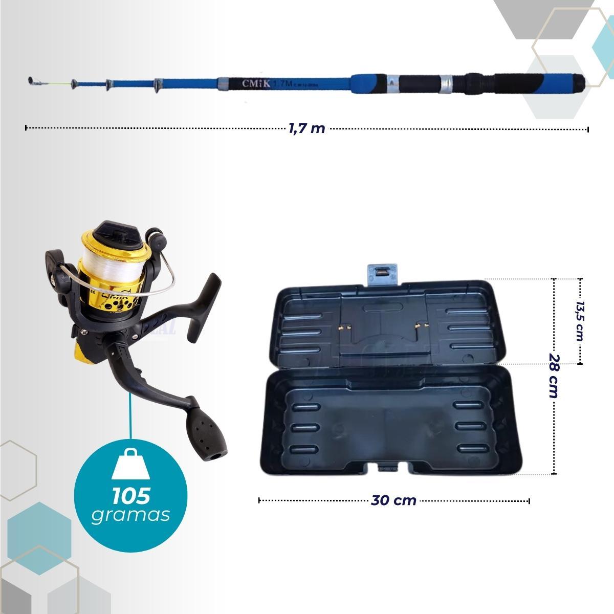 Kit Pesca Completo 4 Varas Telescópica + 4 Molinetes + Iscas