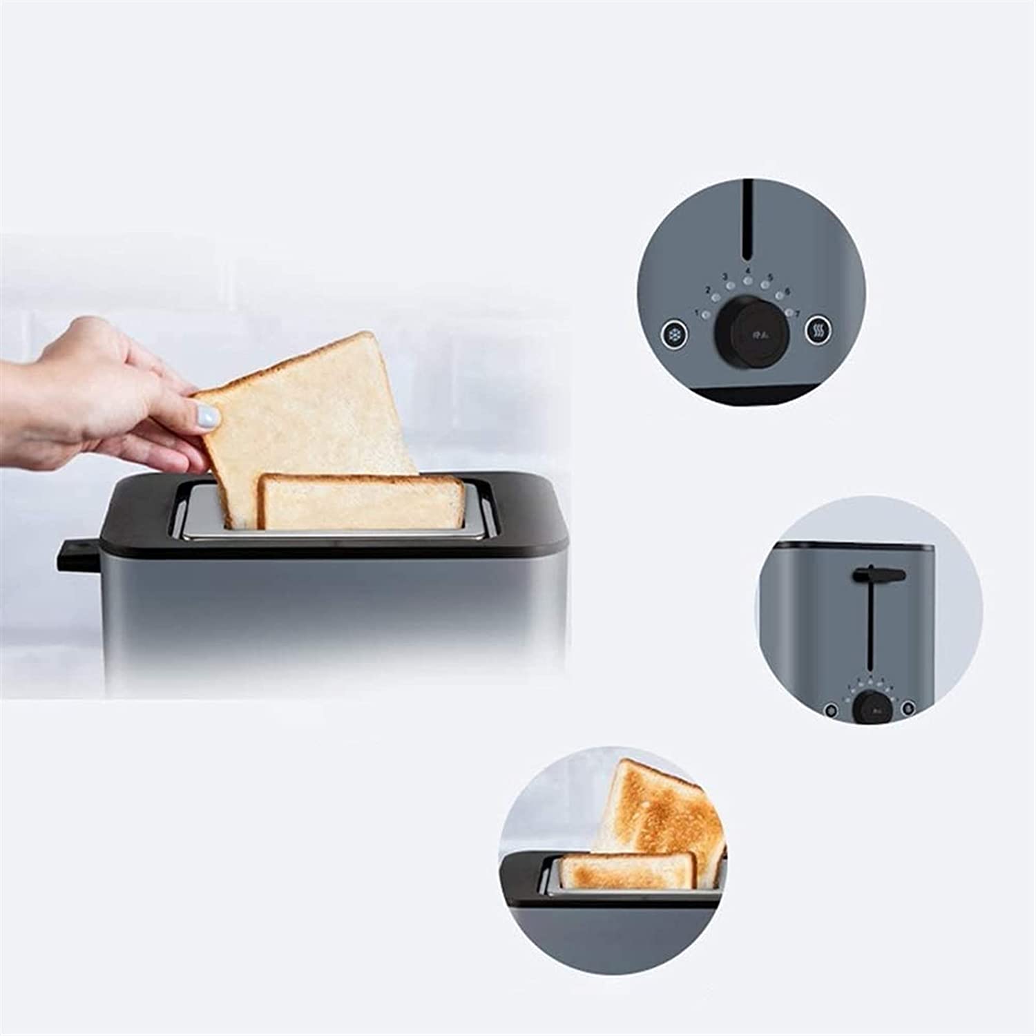 Miniatura DHYY Torradeira Elétrica 2 Fatias com 7 Níveis de Tostagem 1 10V820W Cinza
