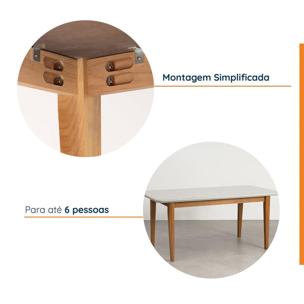 Miniatura Mesa de Jantar 6 Lugares 1,80m Tampo MDF e Vidro Pés Madeira Maciça Tangará CabeCasa MadeiraMadeira Caramelo/Off White
