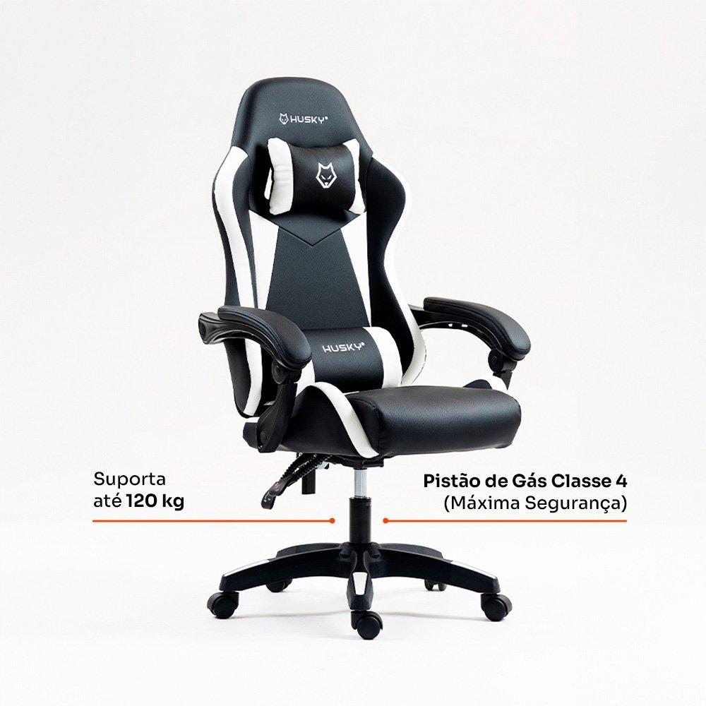 Miniatura Cadeira Gamer Husky Storm 100, Até 120kg, Almofadas, Reclinável 135º,  PU, Preta E Branca - HCG100PTBR