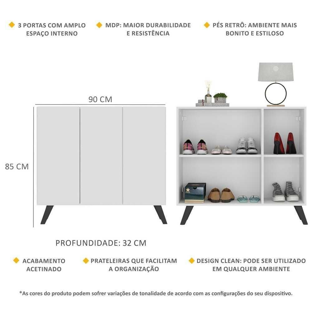 Miniatura Sapateira Retrô 3 Portas Nina Mp6018 Branca Preta