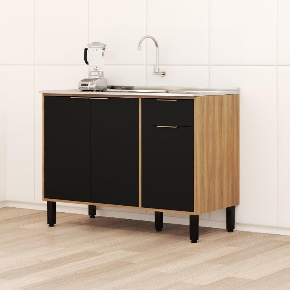 Conjunto de Cozinha Modulada 4 Peças 11 Portas 1 Gaveta Thalita Moveis Sul Nogal Manchester/Preto
