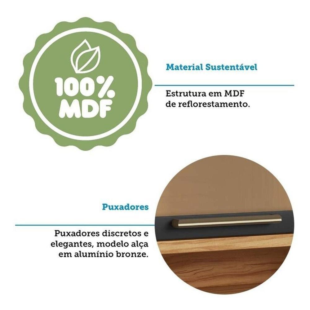 Cozinha Modulada Completa 5 Peças 8 Portas e Vidro Reflecta 280cm 100% MDF Vicenza Espresso Móveis Amêndoa/Chumbo