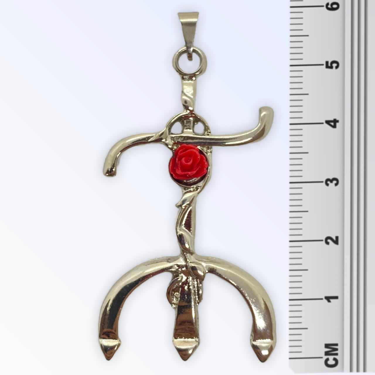 Miniatura Pingente Tridente Pomba Gira Rosa 5,5 Cm Em Metal Banhado