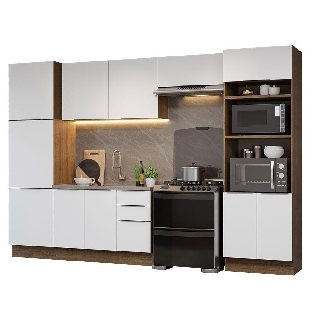 Armário De Cozinha Completa 330cm Rustic/branco Stella Madesa 02 Rustic/branco