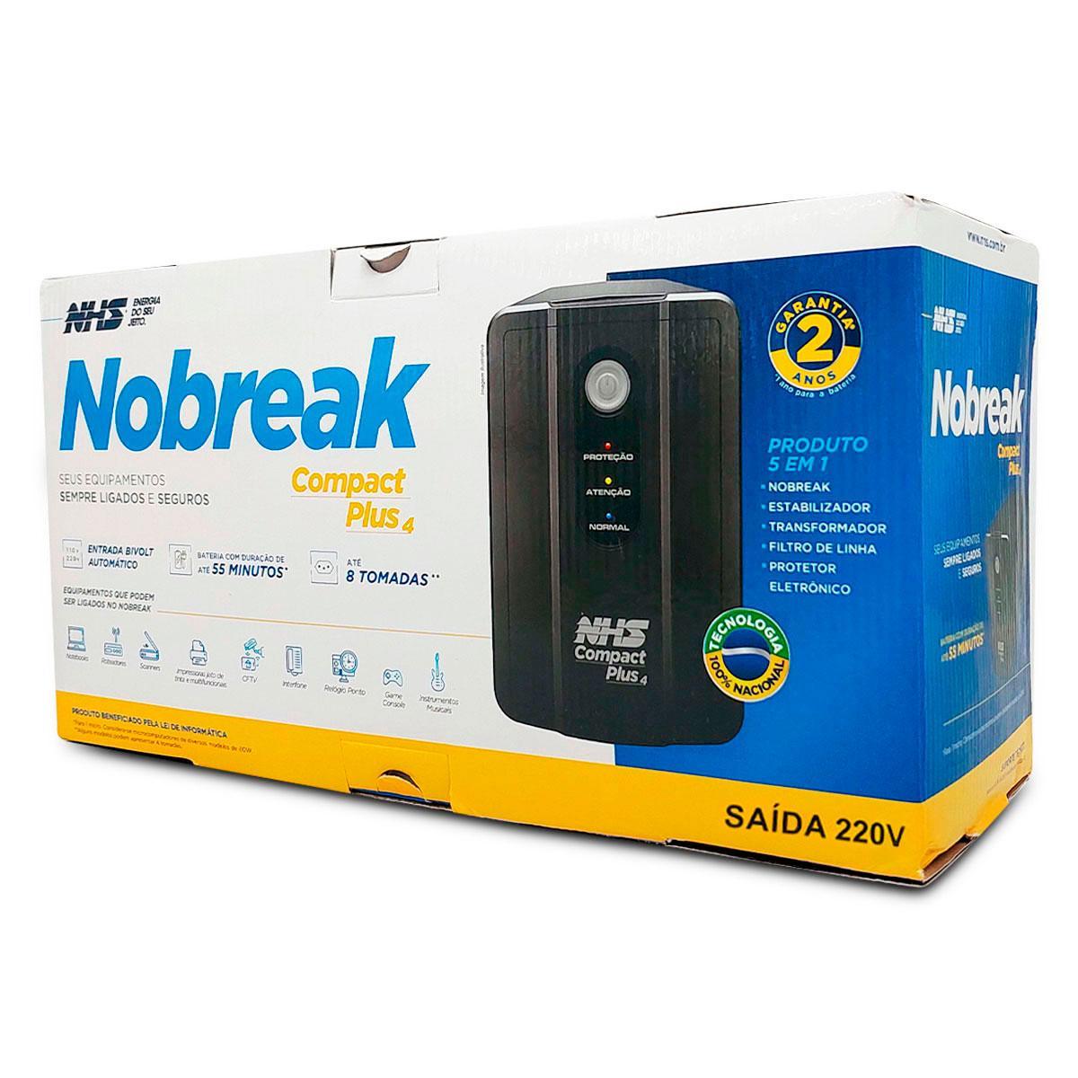 Nobreak 1000Va NHS Compact Plus 4, Bivolt, 8 Tomadas