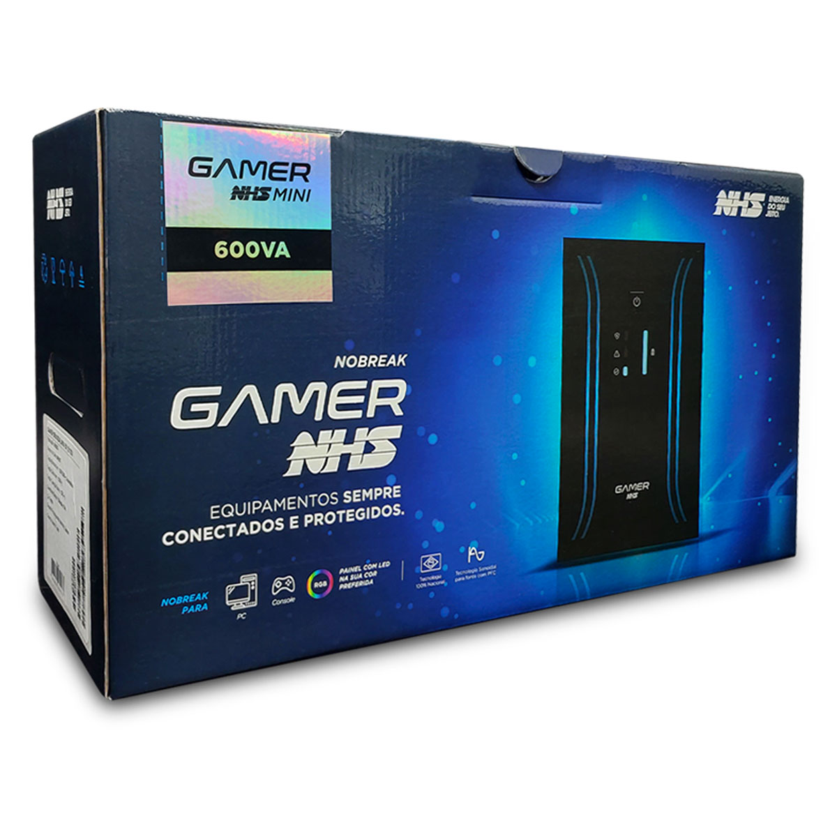 Nobreak Gamer NHS Mini Senoidal, 600VA, Ent. Bivolt, Saída 120V, 6 Tomadas, RJ-45/USB - 91.G0.006000