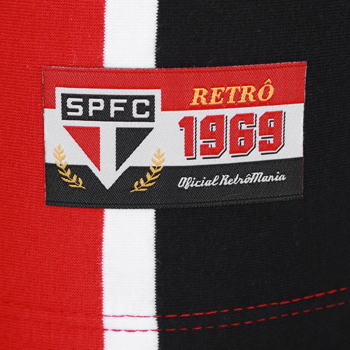 Miniatura Camiseta São Paulo RetrôMania 1969 Listrada Masculina Vermelho+Preto - G