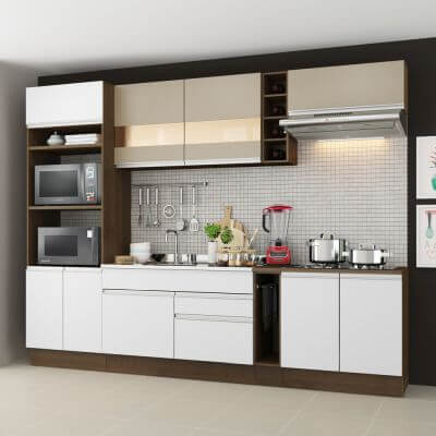 Miniatura Cozinha Completa Madesa Vicenza com Armário e Balcão Rustic/Branco/Crema Cor:Rustic/Branco/Bronze